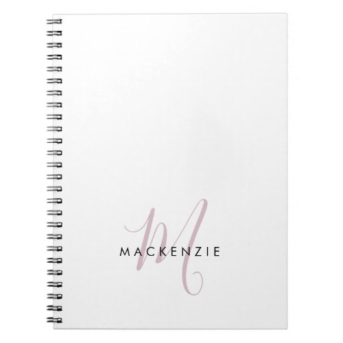 Elegant Modern White Blush Pink Script Monogram Notebook