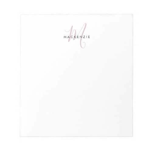 Elegant Modern White Blush Pink Script Monogram Notepad