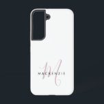 Elegant Modern White Blush Pink Script Monogram Samsung Galaxy S22 Case<br><div class="desc">Elegant Modern White Blush Pink Script Monogram Phone Case.  An elegant Blush Pink script monogram combined with a clean black san-serif font makes for a contemporary look.</div>