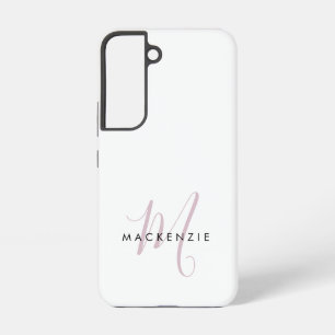 Elegant Modern White Blush Pink Script Monogram Samsung Galaxy S22 Case