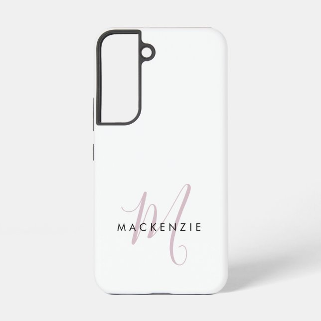 Elegant Modern White Blush Pink Script Monogram Samsung Galaxy Case (Back)