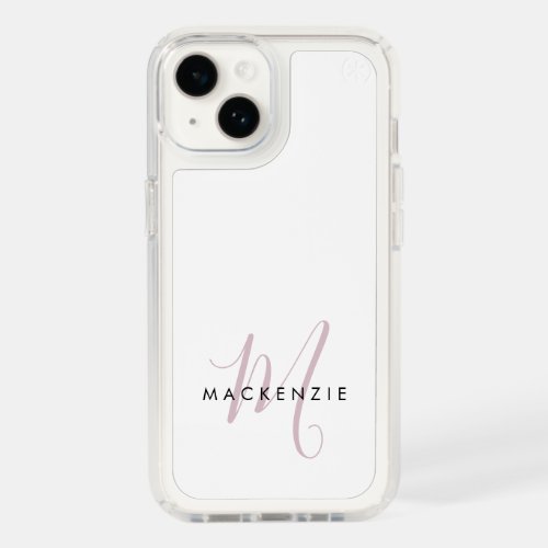 Elegant Modern White Blush Pink Script Monogram Speck iPhone 14 Case