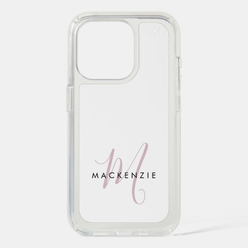 Elegant Modern White Blush Pink Script Monogram iPhone 15 Pro Case