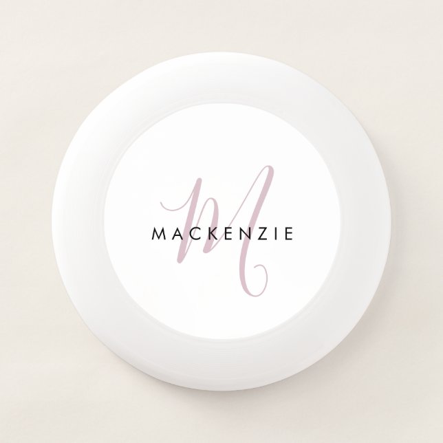 Elegant Modern White Blush Pink Script Monogram Wham-O Frisbee (Front)