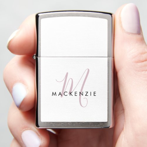 Elegant Modern White Blush Pink Script Monogram Zippo Lighter