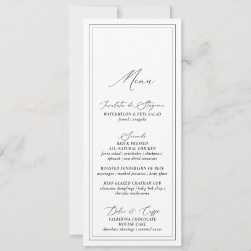 Elegant Modern White Calligraphy Wedding Menu Card