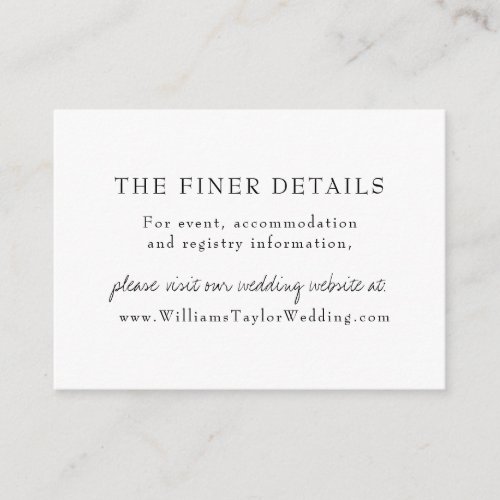 Elegant Modern White Calligraphy Wedding Website Enclosure Card
