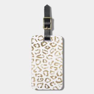 Elegant modern white faux gold leopard print luggage tag