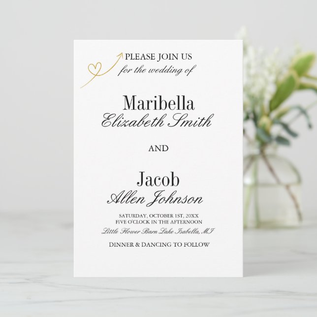 Elegant Modern White & Formal Wedding Invitation (Standing Front)