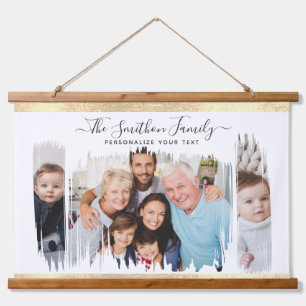  Elegant Modern White & Gold Add Your Photo Family Hanging Tapestry