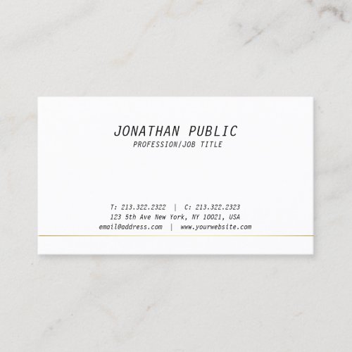 Elegant Modern White Gold Clean Plain Professional Business Card