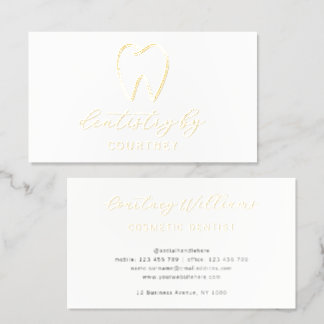 Elegant Modern White & Gold Dentist Orthodontist Foil Business Cards