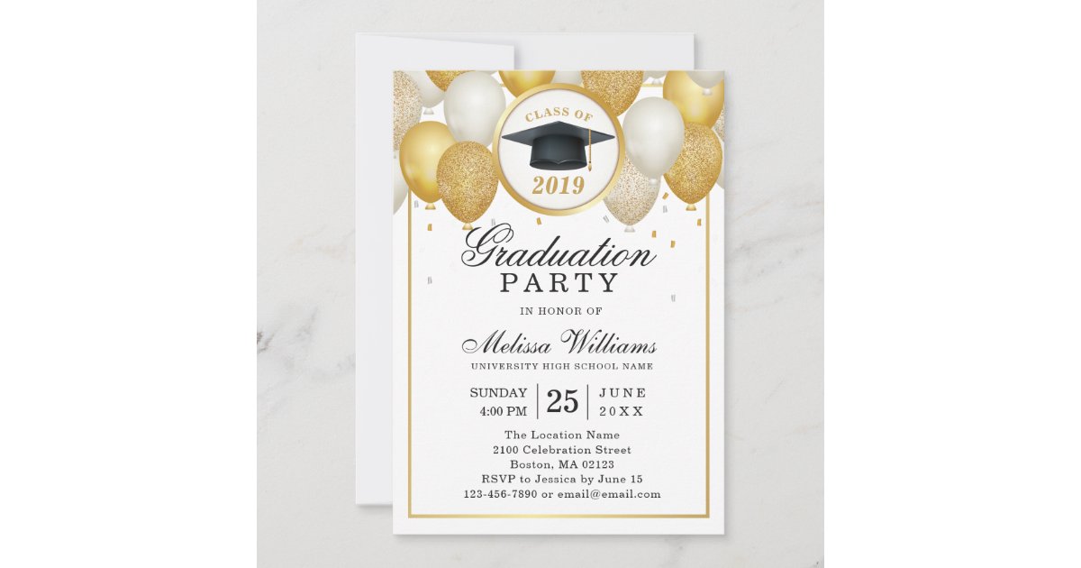 Elegant Modern White Gold Glitter Graduation Party Invitation | Zazzle