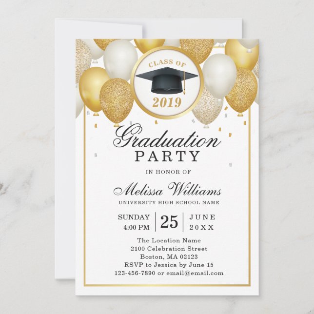 Elegant Modern White Gold Glitter Graduation Party Invitation (Front)