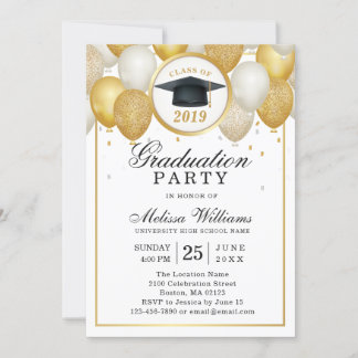 Elegant Modern White Gold Glitter Graduation Party Invitation
