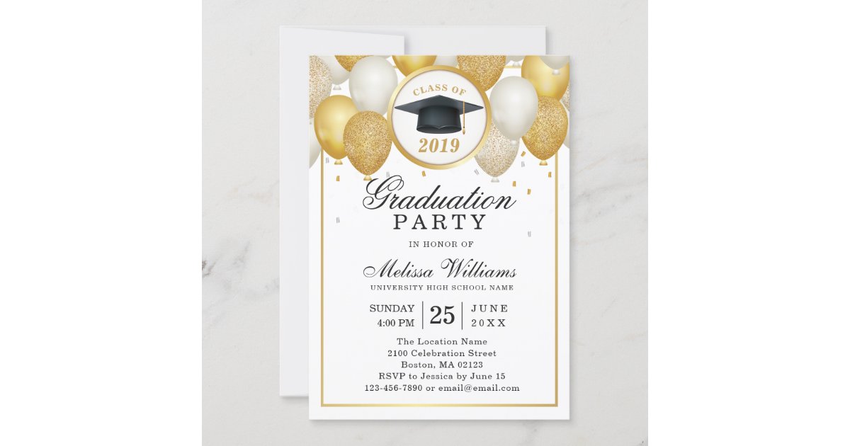 Elegant Modern White Gold Glitter Graduation Party Invitation