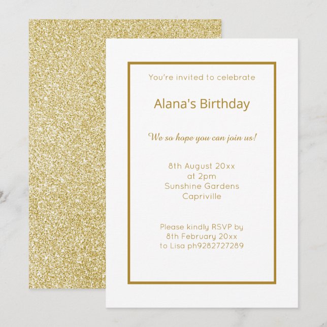 ELEGANT MODERN WHITE GOLD GLITTER SIMPLE INVITATION (Front/Back)