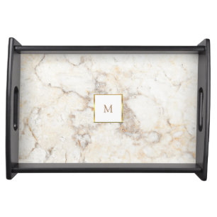 Elegant modern white gold marble pattern monogram serving tray