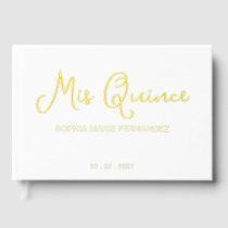 Elegant Modern White Gold Quinceañera Guest Book