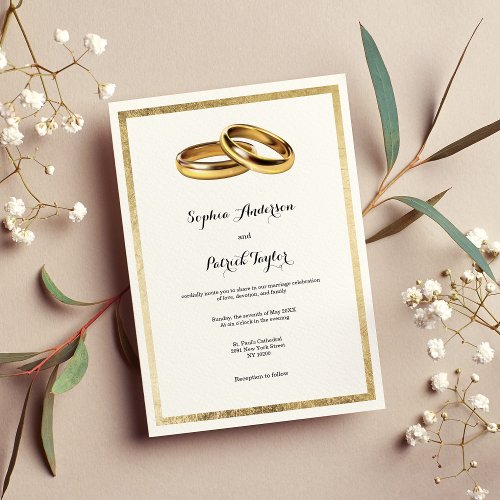 Elegant modern white gold rings Wedding Invitation
