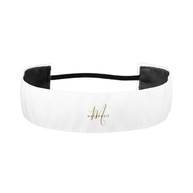 Elegant Modern White Gold Script Monogram Athletic Headband (Front)