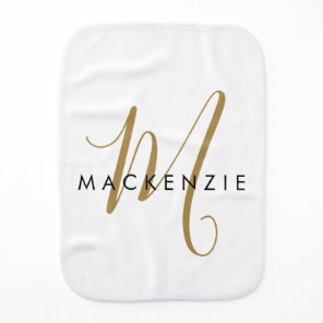 Elegant Modern White Gold Script Monogram Baby Burp Cloth