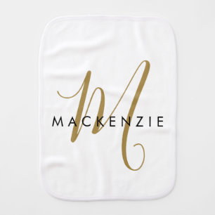 Elegant Modern White Gold Script Monogram Baby Burp Cloth