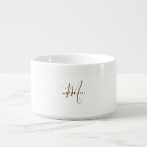 Elegant Modern White Gold Script Monogram Bowl