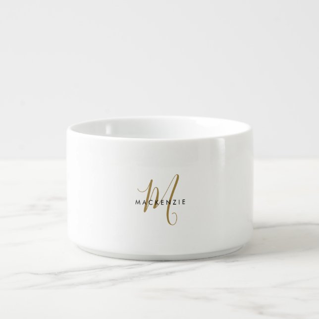Elegant Modern White Gold Script Monogram Bowl (Center)