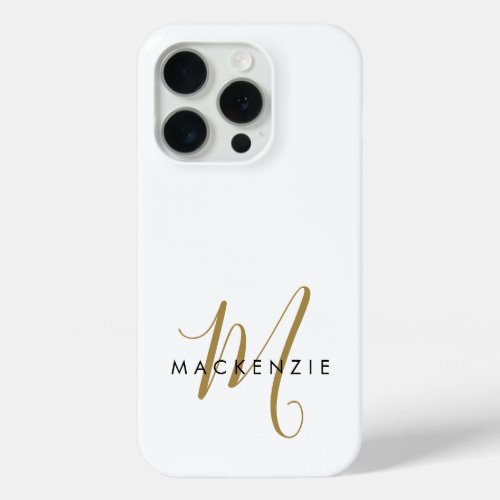 Elegant Modern White Gold Script Monogram iPhone 15 Pro Case