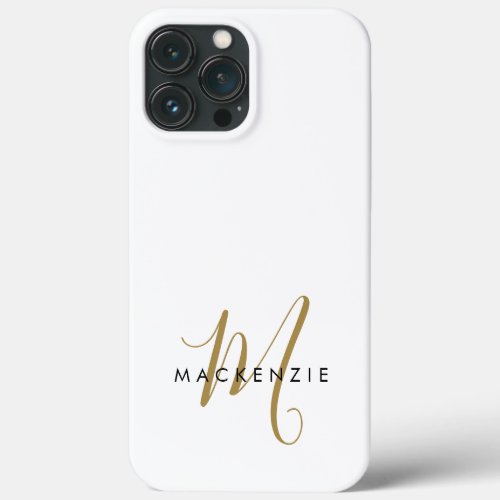 Elegant Modern White Gold Script Monogram iPhone 13 Pro Max Case