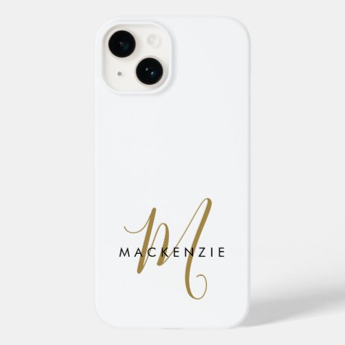 Elegant Modern White Gold Script Monogram Case_Mate iPhone 14 Case