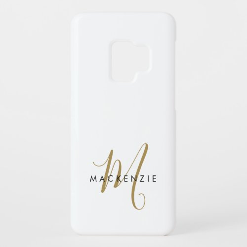 Elegant Modern White Gold Script Monogram Case_Mate Samsung Galaxy S9 Case