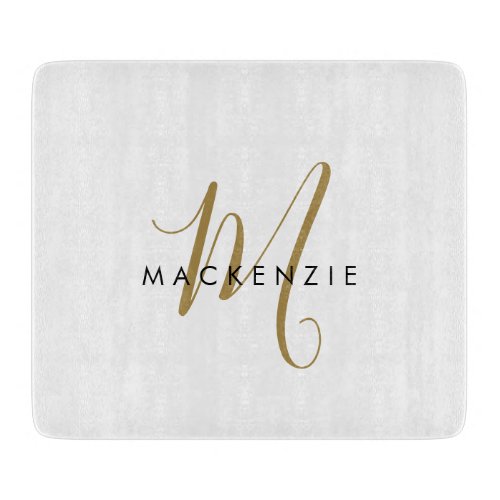 Elegant Modern White Gold Script Monogram Cutting Board