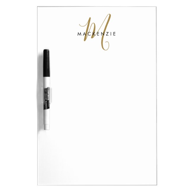 Elegant Modern White Gold Script Monogram Dry Erase Board (Front)