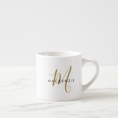 Elegant Modern White Gold Script Monogram Espresso Espresso Cup