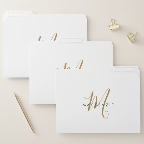 Elegant Modern White Gold Script Monogram File Folder