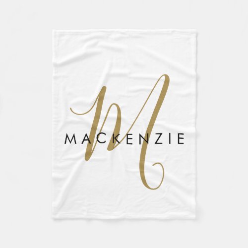 Elegant Modern White Gold Script Monogram Fleece Blanket