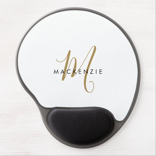 Elegant Modern White Gold Script Monogram Gel Mouse Pad