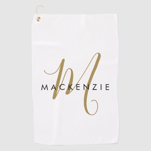 Elegant Modern White Gold Script Monogram Golf Towel