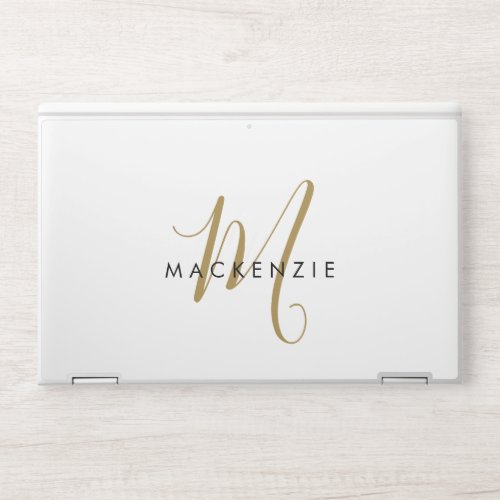 Elegant Modern White Gold Script Monogram HP Laptop Skin