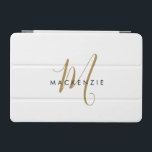 Elegant Modern White Gold Script Monogram iPad Mini Cover<br><div class="desc">Elegant Modern White Gold Script Monogram iPad Mini Cover.  An elegant gold script monogram combined with a clean black san-serif font makes for a contemporary look.</div>