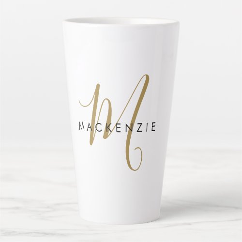 Elegant Modern White Gold Script Monogram Latte Mug