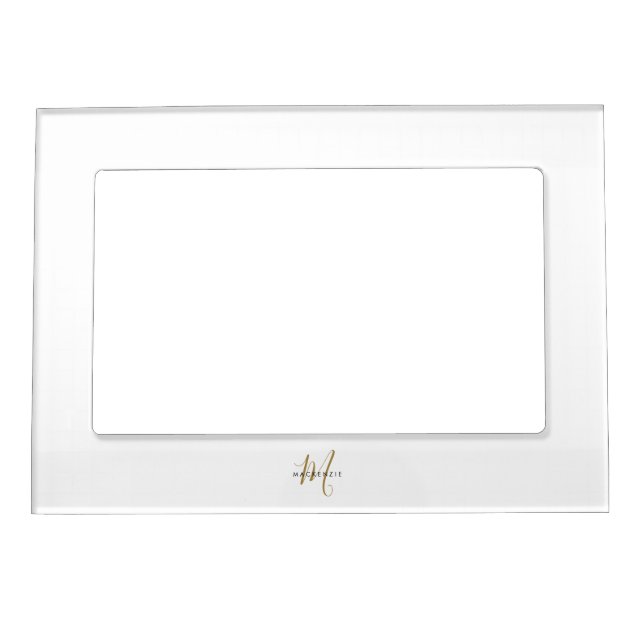 Elegant Modern White Gold Script Monogram Magnetic Frame (Front)