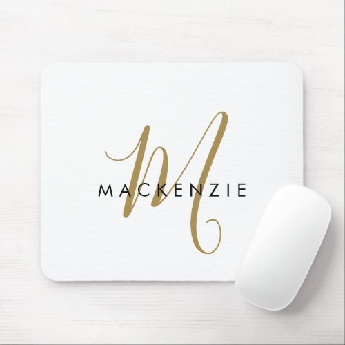Elegant Modern White Gold Script Monogram Mouse Pad