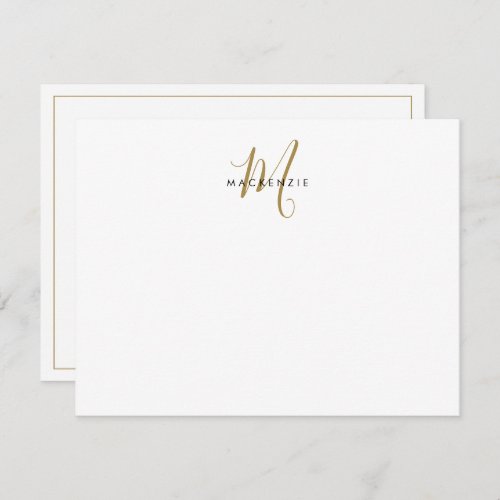 Elegant Modern White Gold Script Monogram Note Card