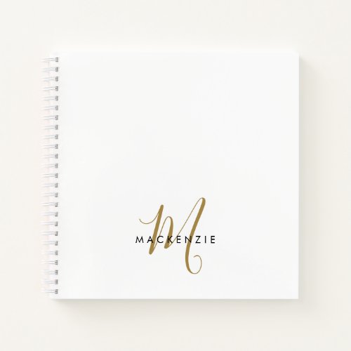 Elegant Modern White Gold Script Monogram Notebook
