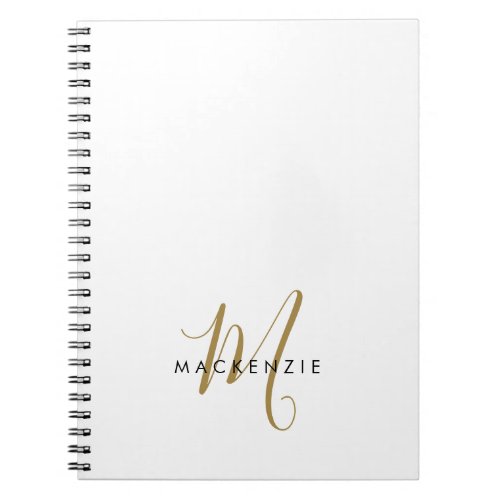 Elegant Modern White Gold Script Monogram Notebook