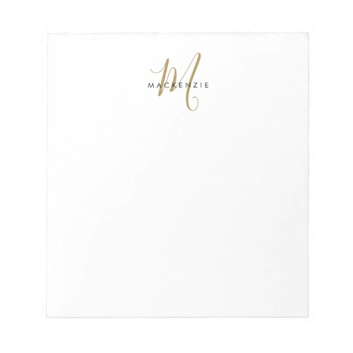 Elegant Modern White Gold Script Monogram Notepad