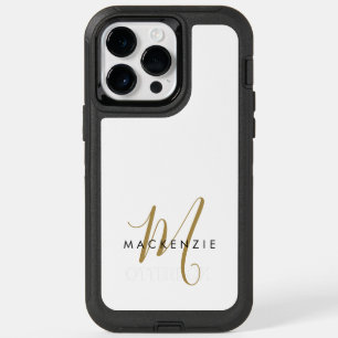 Elegant Modern White Gold Script Monogram OtterBox iPhone 14 Pro Max Case